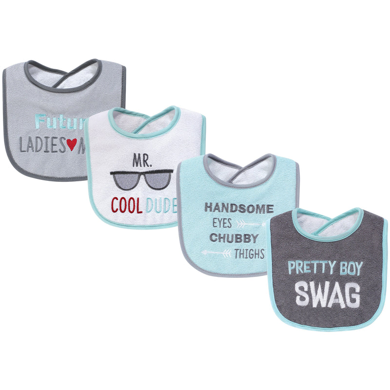 Hudson Baby Cotton Terry Drooler Bibs with Fiber Filling, Pretty Boy Swag