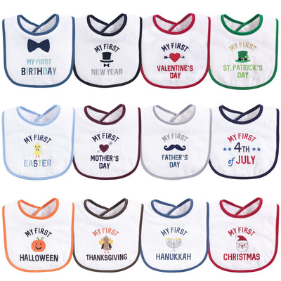 Hudson Baby Cotton Terry Drooler Bibs with Fiber Filling, Boy Holiday