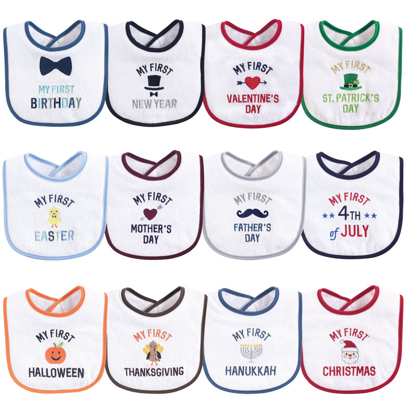 Hudson Baby Cotton Terry Drooler Bibs with Fiber Filling, Boy Holiday