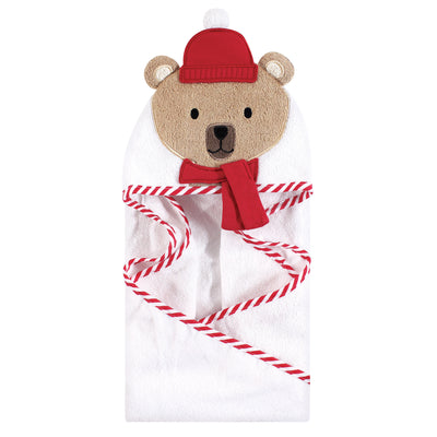 Hudson Baby Cotton Animal Face Hooded Towel, Bear W Scarf