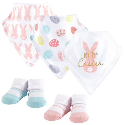 Hudson Baby Cotton Bib and Sock Set, Girl First Easter