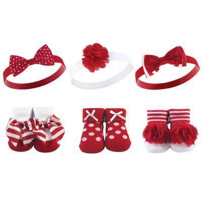 Hudson Baby Headband and Socks Giftset, Red White Stripe