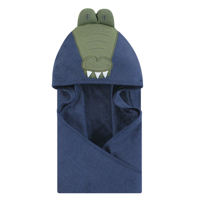 Hudson Baby Cotton Animal Face Hooded Towel, Alligator