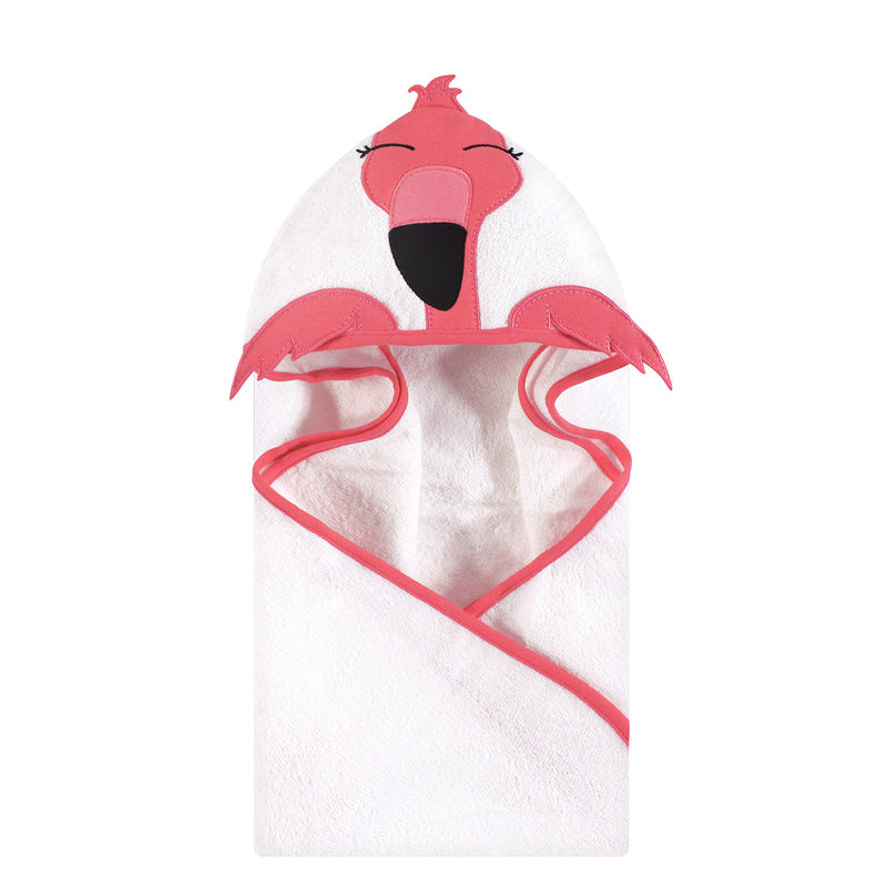Hudson Baby Cotton Animal Face Hooded Towel, Modern Flamingo