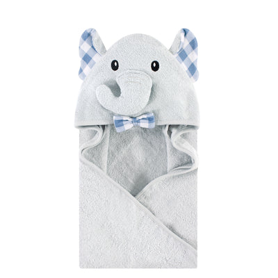 Hudson Baby Cotton Animal Face Hooded Towel, Gingham Elephant, One Size