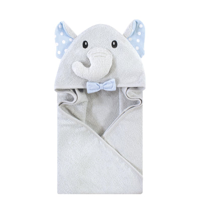 Hudson Baby Cotton Animal Face Hooded Towel, White Dots Gray Elephant