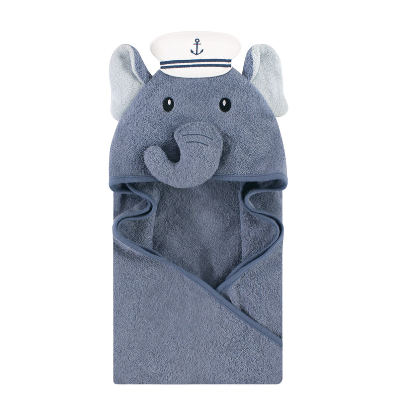 Hudson Baby Cotton Animal Face Hooded Towel, Sailor Elephant, One Size