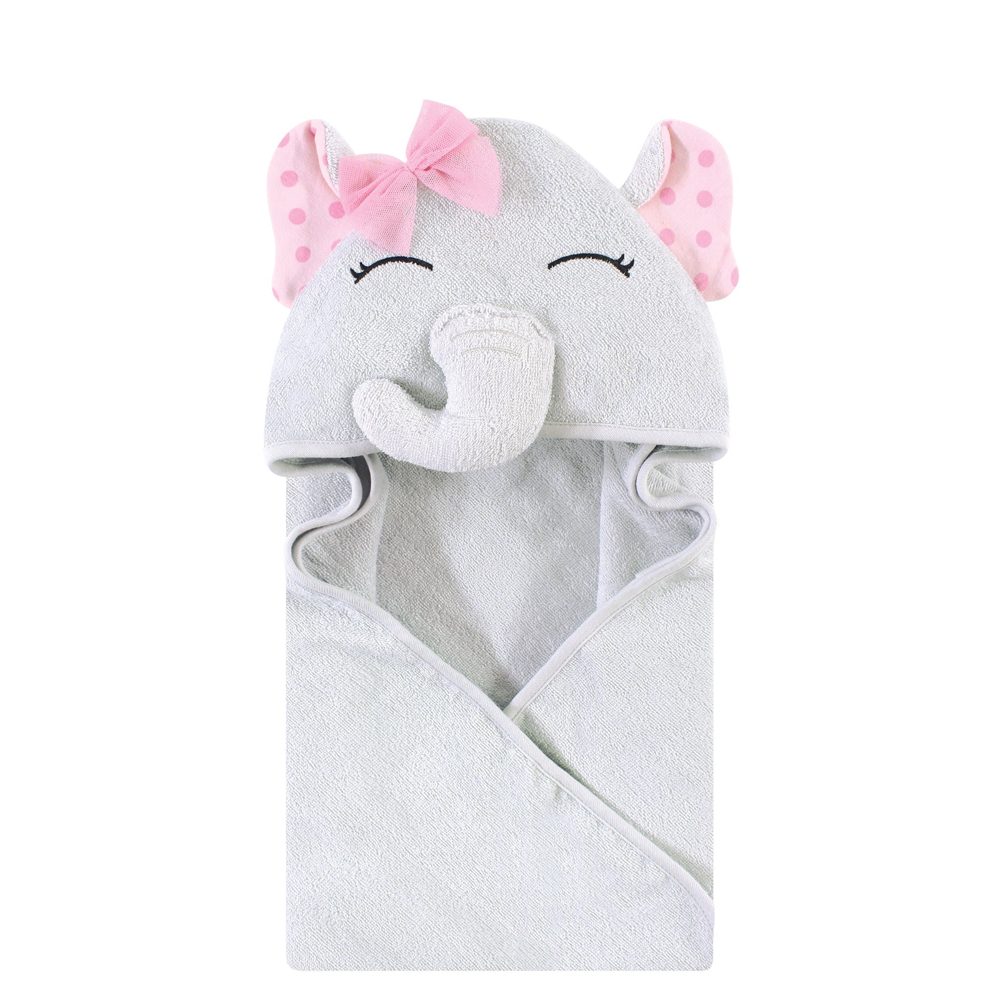Hudson Baby Cotton Poly Animal Face Hooded Towel, Pink Dots Pretty Elephant, One Size