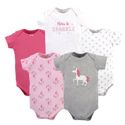 Hudson Baby Cotton Bodysuits, Pink Unicorn