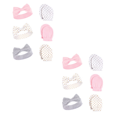 Hudson Baby Cotton Headband and Scratch Mitten Set, Dots 12-Piece