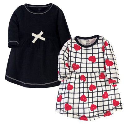 Touched by Nature Organic Cotton Long-Sleeve Dresses, Black Red Heart