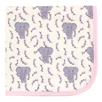 Touched by Nature Organic Cotton Swaddle, Receiving and Multi-purpose Blanket, Pink Elephant