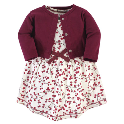 Touched by Nature Organic Cotton Dress and Cardigan, Berry Branch