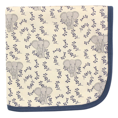 Touched by Nature Organic Cotton Swaddle, Receiving and Multi-purpose Blanket, Blue Elephant