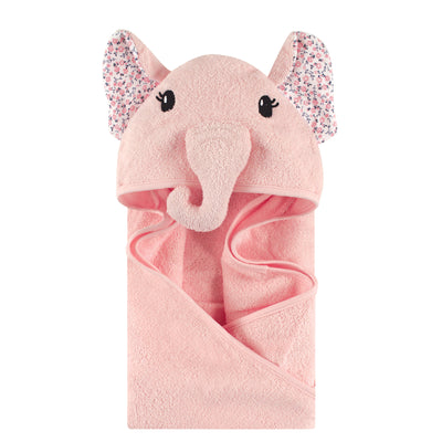 Little Treasure Cotton Animal Face Hooded Towel, Floral Elephant