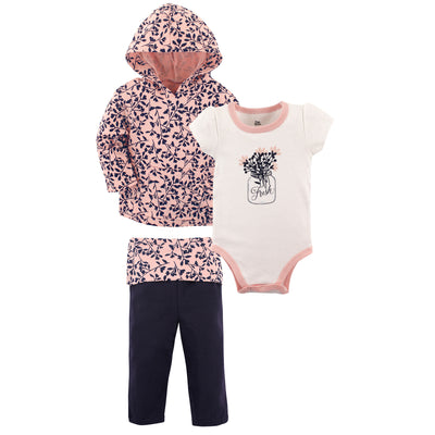 Yoga Sprout Cotton Hoodie, Bodysuit or Tee Top, and Pant, Fresh Baby