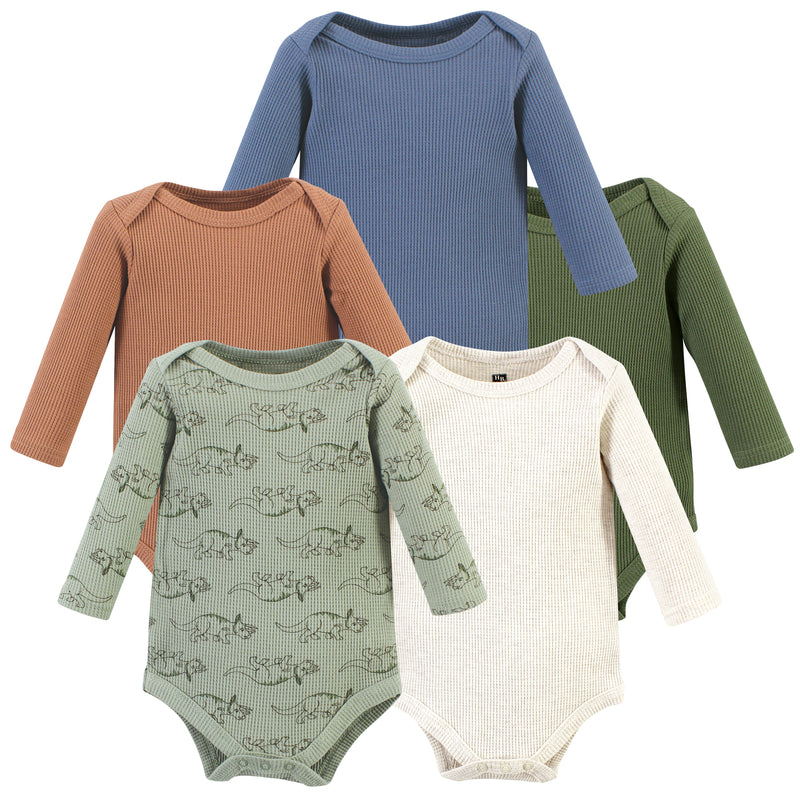 Hudson Baby Thermal Long Sleeve Bodysuits, Sage Dinosaur