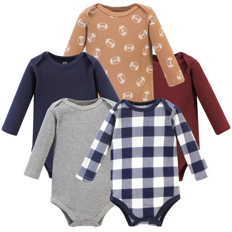 Hudson Baby Thermal Long Sleeve Bodysuits, Football