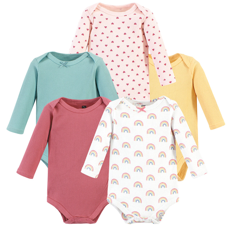 Hudson Baby Thermal Long Sleeve Bodysuits, Creative Rainbows