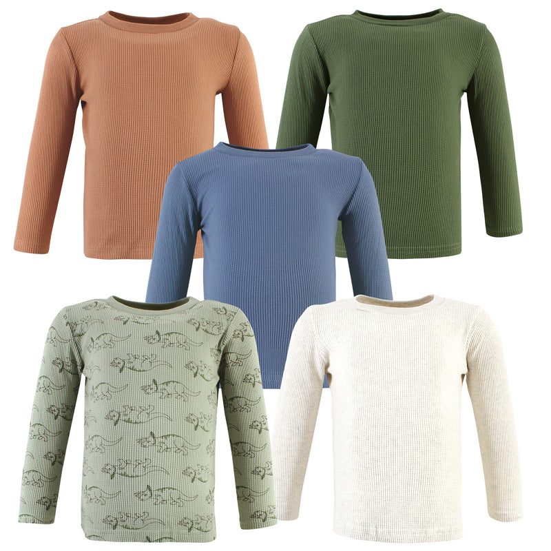 Hudson Baby Thermal Long Sleeve Tees 5pk, Sage Dinosaur