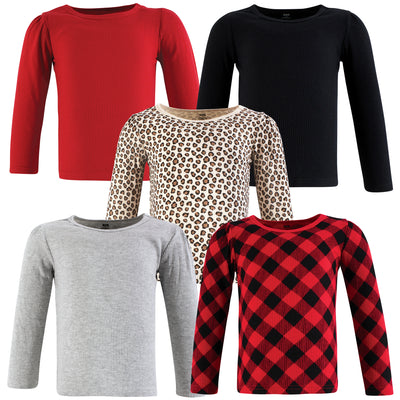 Hudson Baby Thermal Long Sleeve Tees 5pk, Buffalo Plaid/Leopard