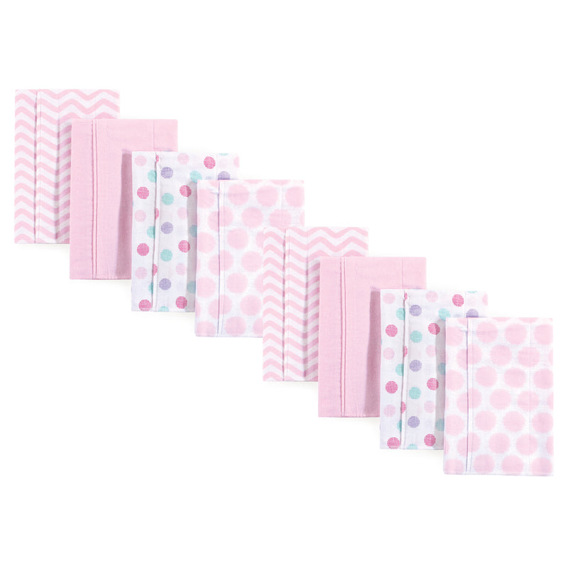 Luvable Friends Cotton Poly Flannel Burp Cloths Multipack, Pink Dots Chevron 8-Pack