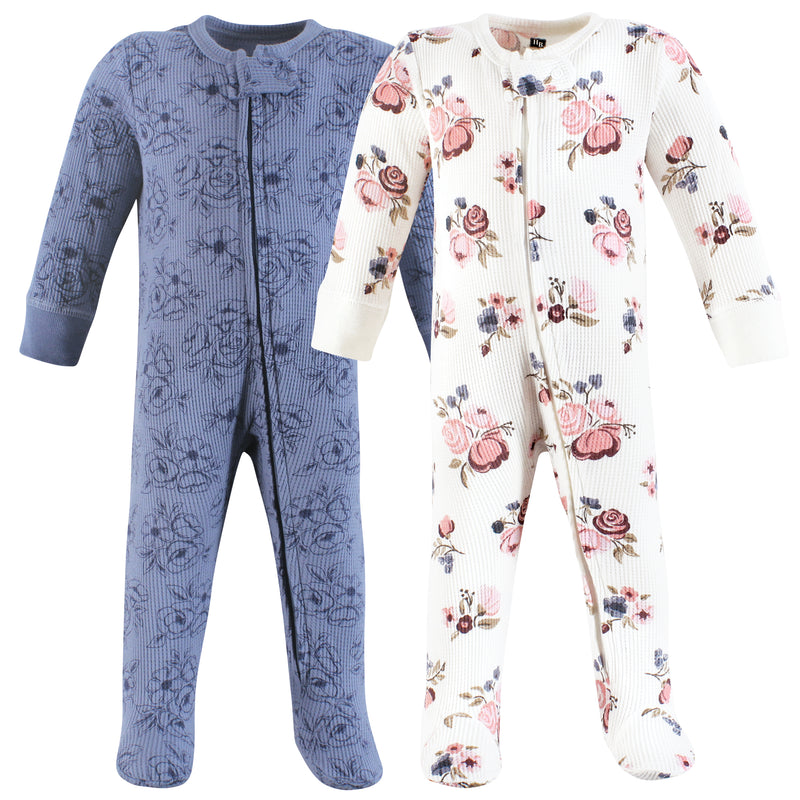 Hudson Baby Thermal Zipper Sleep and Play 2pk, Dusty Rose Floral