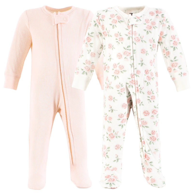 Hudson Baby Thermal Zipper Sleep and Play 2pk, Soft Pink Sage Rose