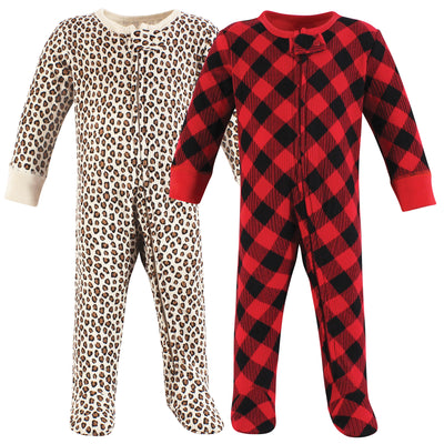 Hudson Baby Thermal Zipper Sleep and Play 2pk, Buffalo Plaid Leopard