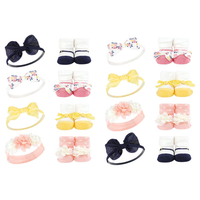 Hudson Baby 16Pc Headband and Socks Giftset, Pink Yellow Flower