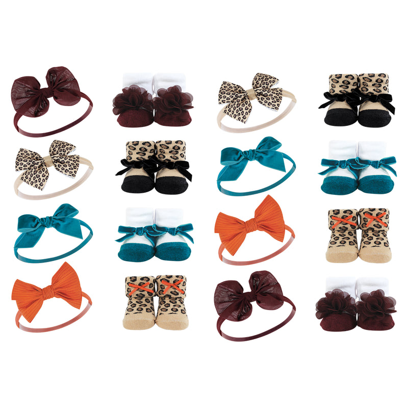 Hudson Baby 16Pc Headband and Socks Giftset, Fall Leopard