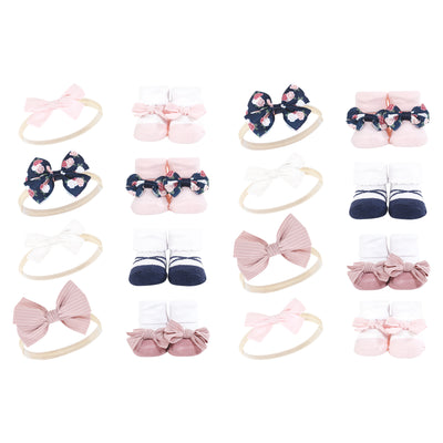 Hudson Baby 16Pc Headband and Socks Giftset, Blue Blush Floral