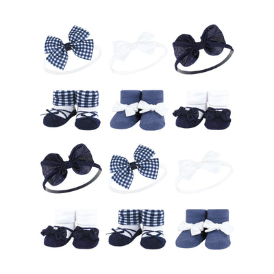 Hudson Baby 12Pc Headband and Socks Giftset, Navy Gingham