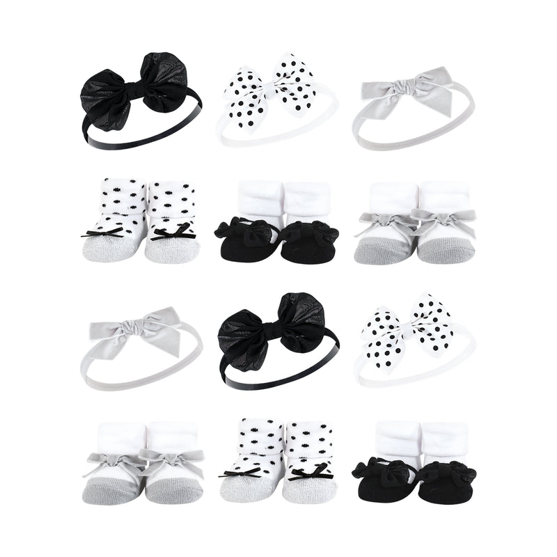 Hudson Baby 12Pc Headband and Socks Giftset, Black Silver