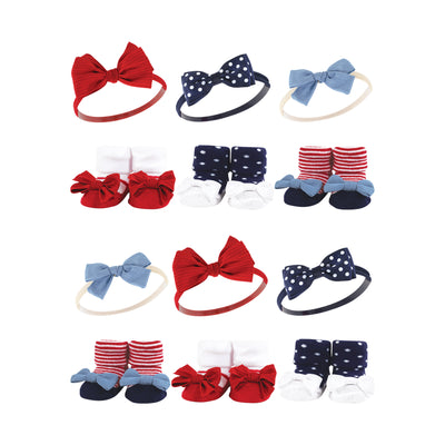 Hudson Baby 12Pc Headband and Socks Giftset, Red Chambray