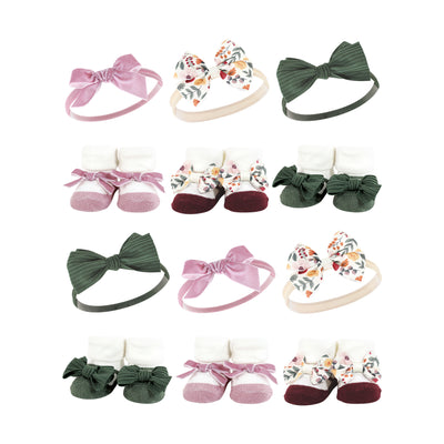 Hudson Baby 12Pc Headband and Socks Giftset, Fall Botanical