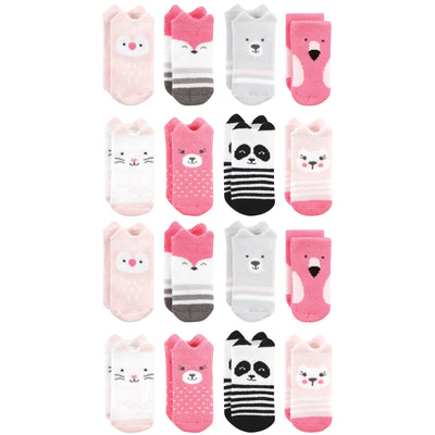 Hudson Baby Cotton Rich Newborn and Terry Socks, Pink Animals