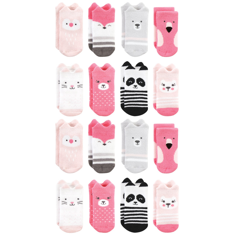 Hudson Baby Cotton Rich Newborn and Terry Socks, Pink Animals