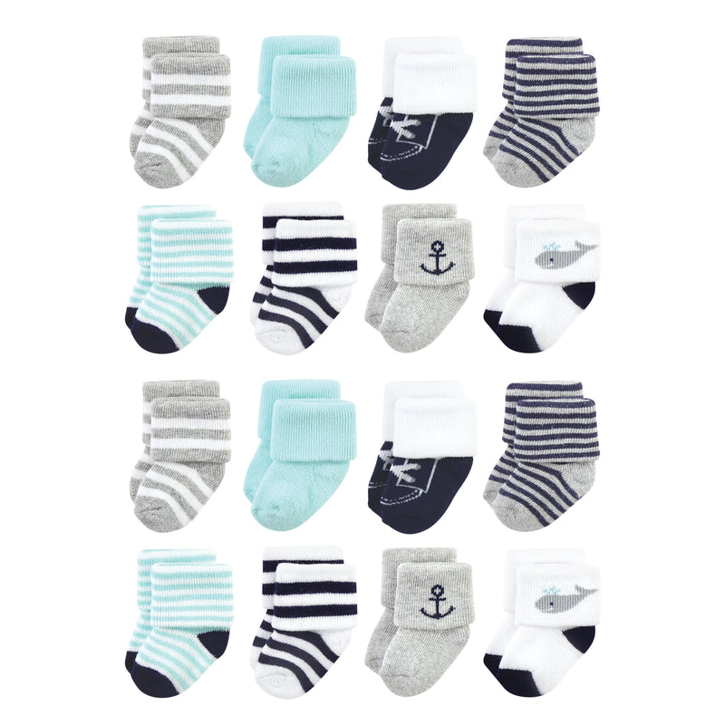 Hudson Baby Cotton Rich Newborn and Terry Socks, Mint Whale