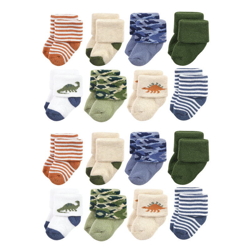 Hudson Baby Cotton Rich Newborn and Terry Socks, Dinosaur Explorer