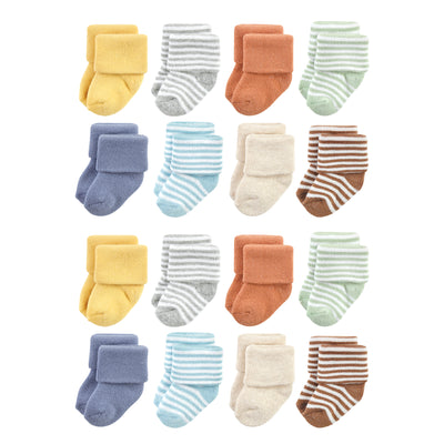 Hudson Baby Cotton Rich Newborn and Terry Socks, Soft Earth Tone Stripes