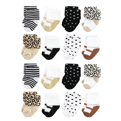 Hudson Baby Cotton Rich Newborn and Terry Socks, Neutral Leopard