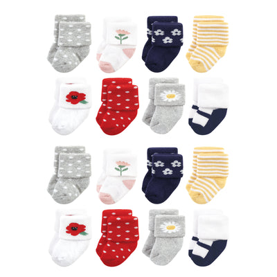 Hudson Baby Cotton Rich Newborn and Terry Socks, Wildflower