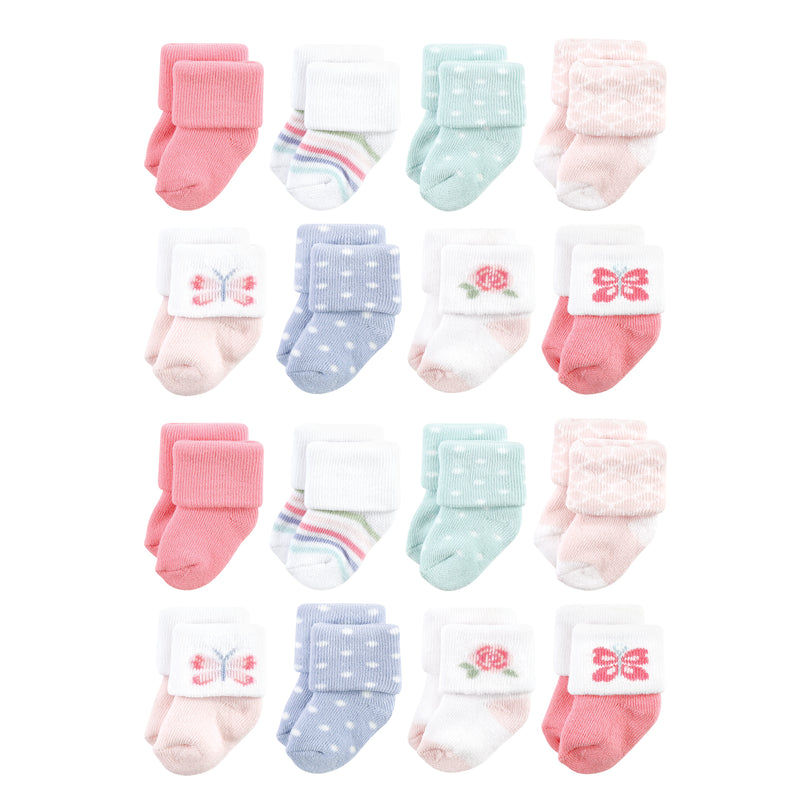 Hudson Baby Cotton Rich Newborn and Terry Socks, Pastel Butterfly