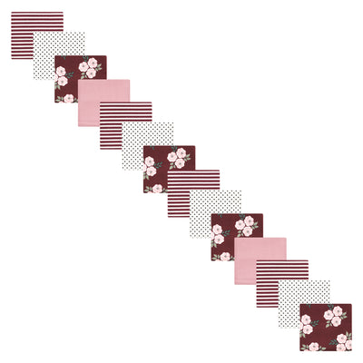 Hudson Baby Cotton Flannel Receiving Blankets Bundle Set, Burgundy Floral