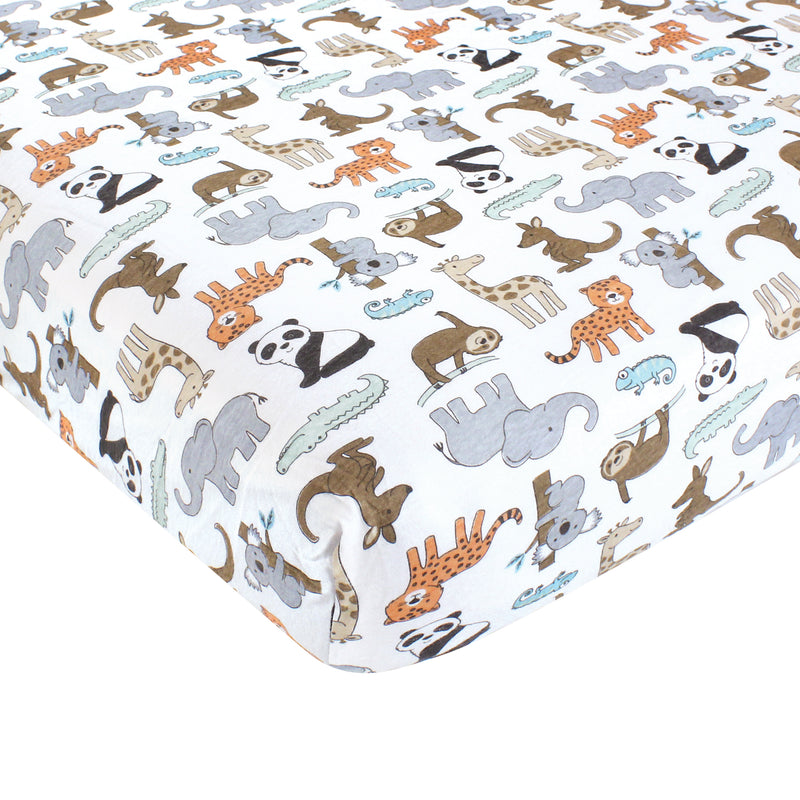 Hudson Baby Cotton Fitted Crib Sheet, Zoo Animals