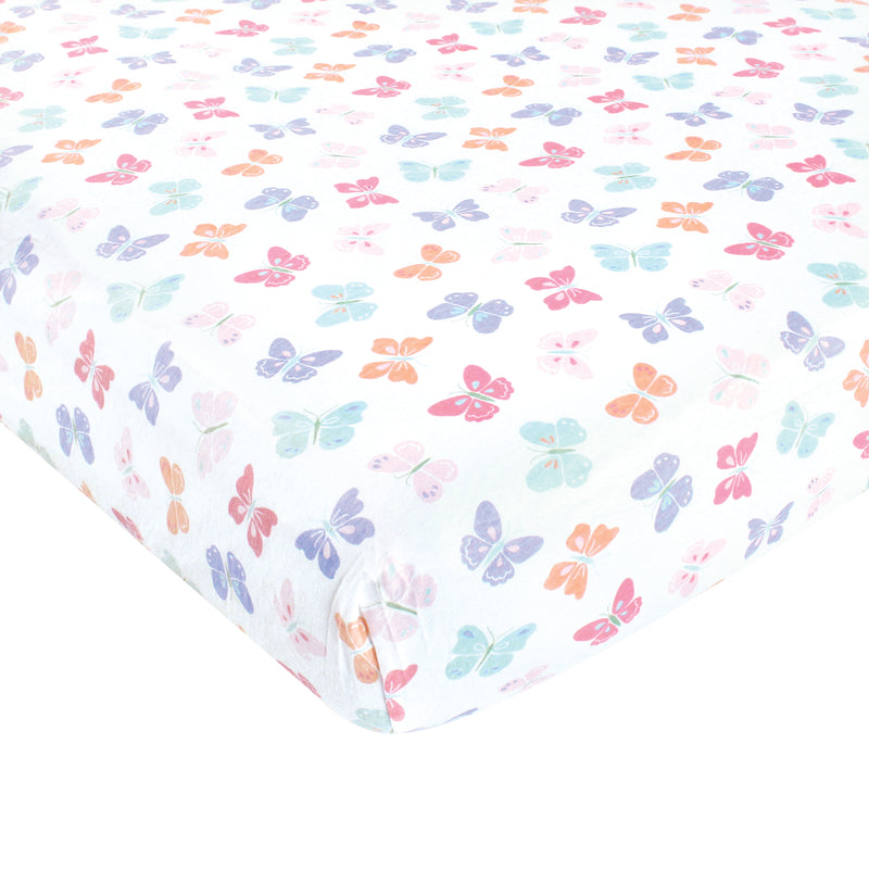 Hudson Baby Cotton Fitted Crib Sheet, Pastel Butterfly