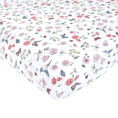 Hudson Baby Cotton Fitted Crib Sheet, Hummingbird Garden