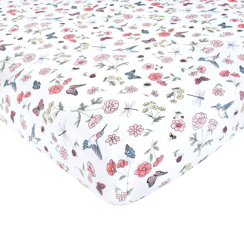 Hudson Baby Cotton Fitted Crib Sheet, Hummingbird Garden