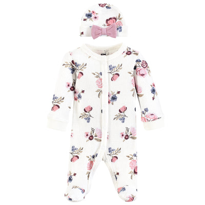 Hudson Baby Thermal Preemie Sleep and Play and Cap, Dusty Rose Floral